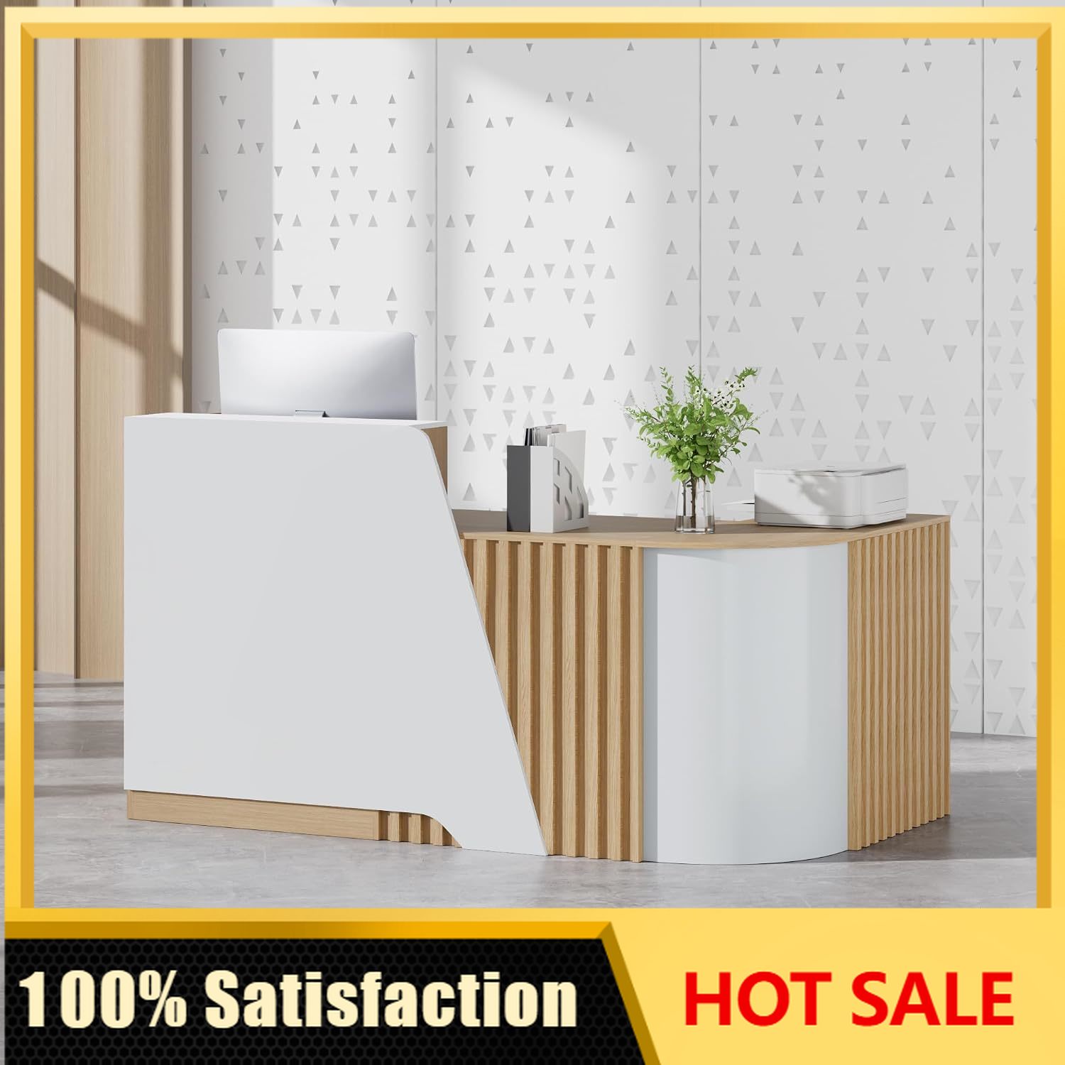 Reception Desk Counter - เคาน์เตอร์ต้อนรับรูปตัว L พร้อมมุมโค้งสำหรับสำนักงาน, ร้านเสริมสวย และล็อบบี้ |