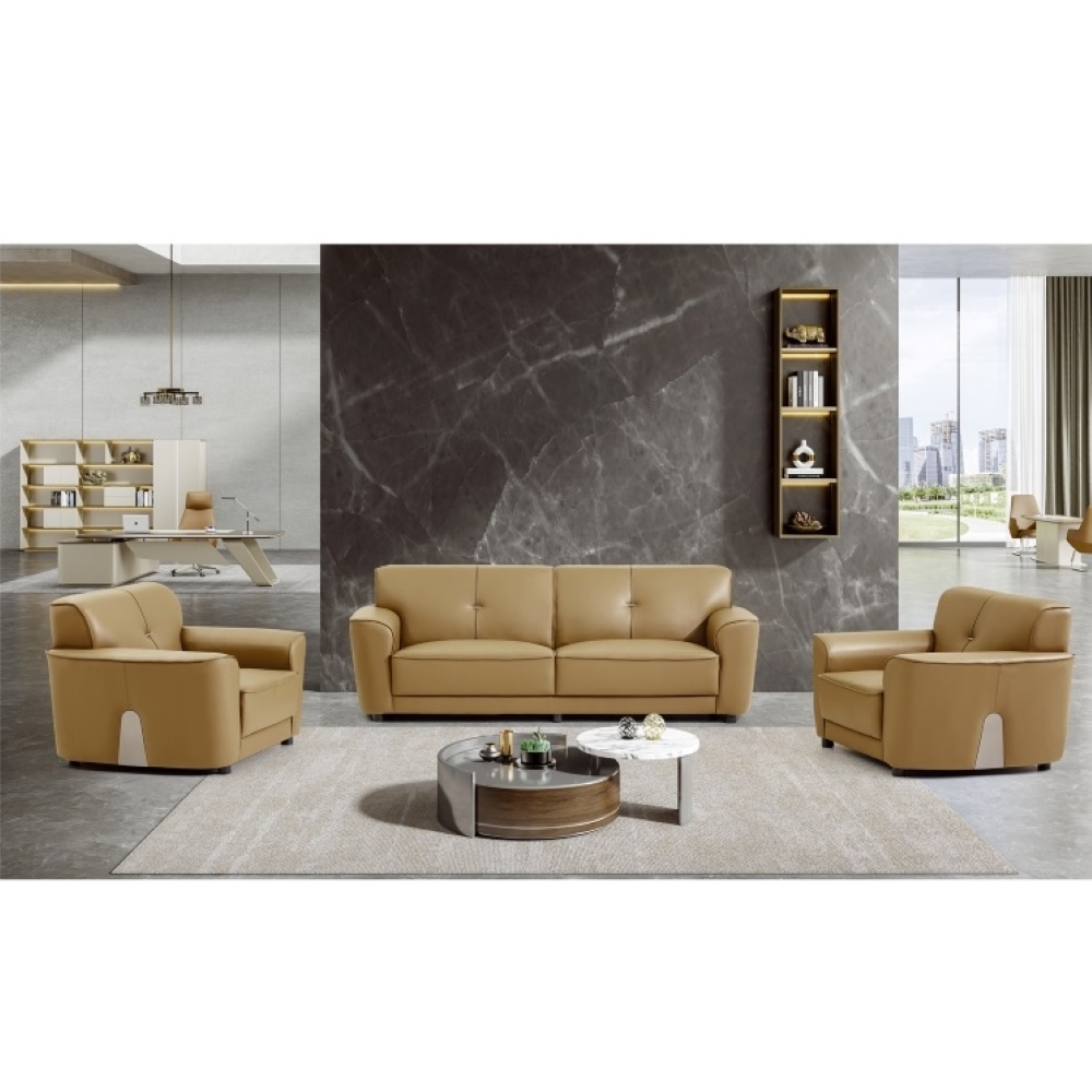 Office Furniture Luxury - เฟอร์นิเจอร์สำนักงาน ดีไซน์ทันสมัย ชุดโซฟาสำนักงาน 3 ที่นั่ง โซฟาหนังผสมผสานสำหรับโรงแรม
