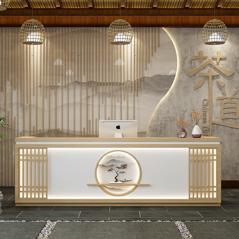 Reception Desk Counter - เคาน์เตอร์คิดเงินร้านเสริมสวย สไตล์จีนใหม่ เคาน์เตอร์ต้อนรับบริษัท เคาน์เตอร์คิดเงินบริการต้อนรับ เฟอร์นิเจอร์ร้านเสริมสวย รุ่น