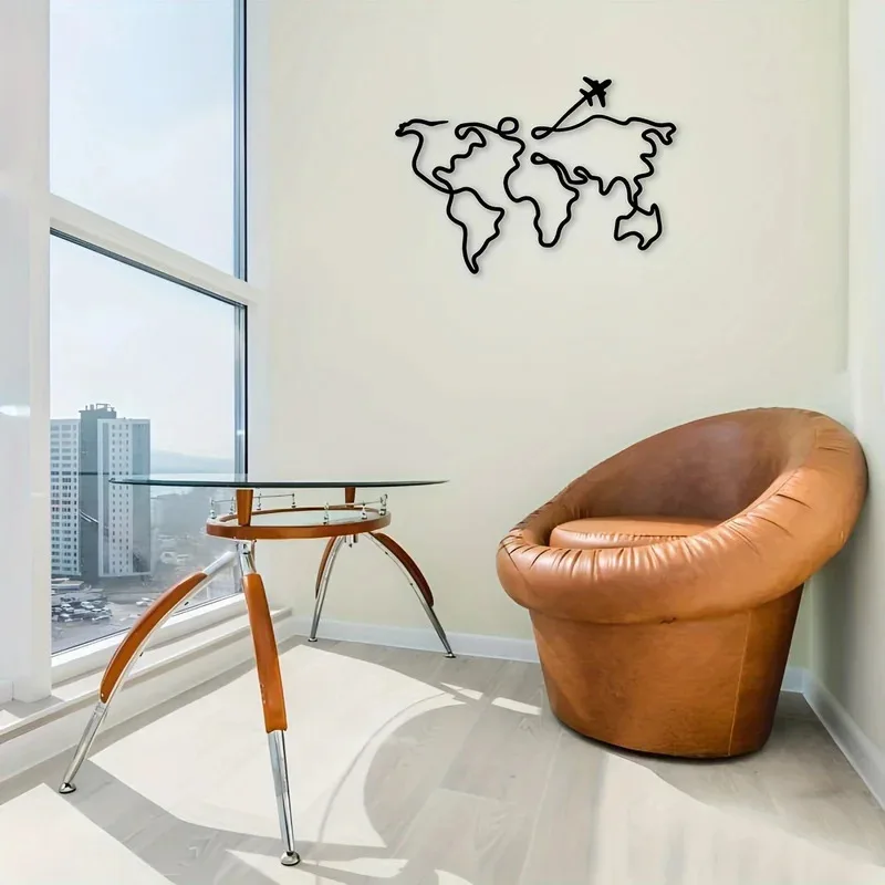 Office Furniture World - งานประติมากรรมโลหะติดผนังสไตล์อาร์ตเดโค 1 ชิ้น รูปเครื่องบินบินรอบโลก ดีไซน์ทันสมัย สำหรับตกแต่งห้องนั่งเล่นหรือสำนักงาน